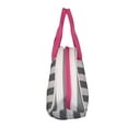 thumbnail image 3 of Fashion Print Insulated Water Resistant Round Small Lunch Cooler or Cosmetic Tote Bag Grey Stripe with Pink Trim, 3 of 3