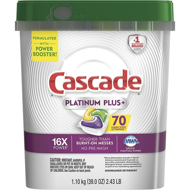 Cascade Platinum Plus Dishwasher Pods, ActionPacs Detergent, Lemon, 70