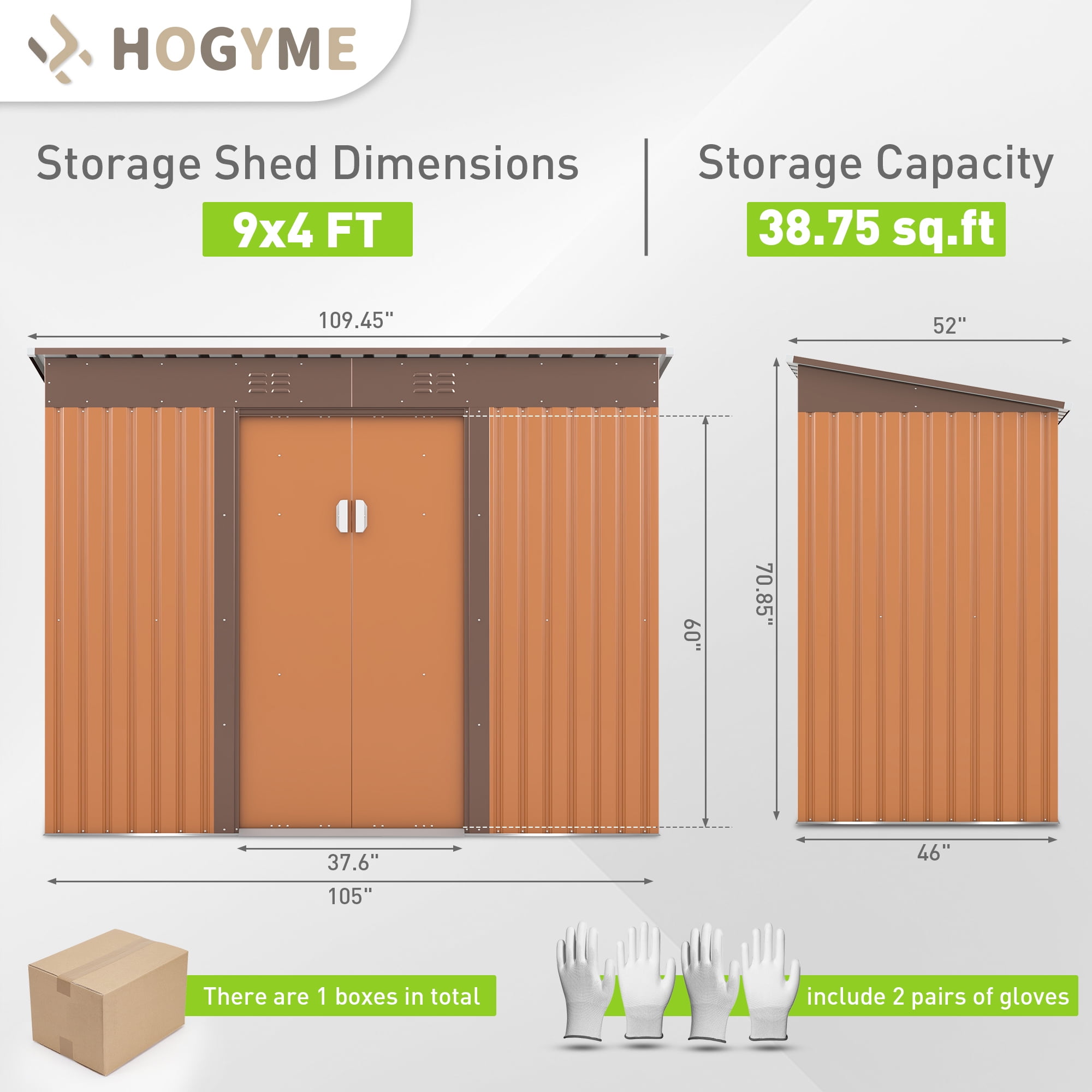 JAXPETY 9 x 4 ft. Metal Storage Shed with Galvanized Steel Roof, Lockable Doors for Backyard, Patio, Lawn, Gray