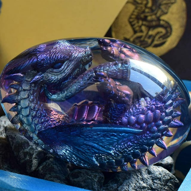 Adornos de huevo de dragón de lava, huevo de dragón de resina transparente de cristal, escultura hecha a mano, recuerdo de dragón de bolsillo de fuego compatible con adornos de escritorio Exqui