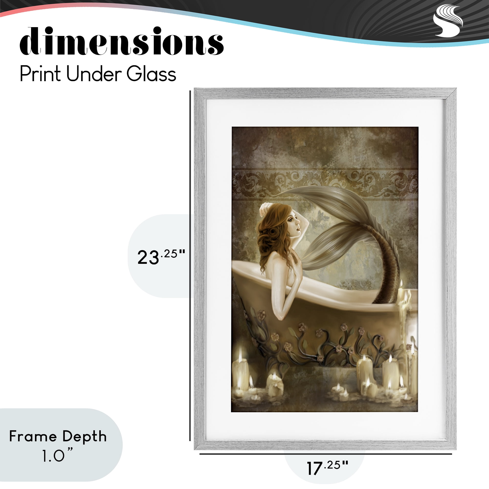 Stupell Industries Sepia Bath Time Mermaid Gray Framed Print Under Glass, design by Selina Fenech
