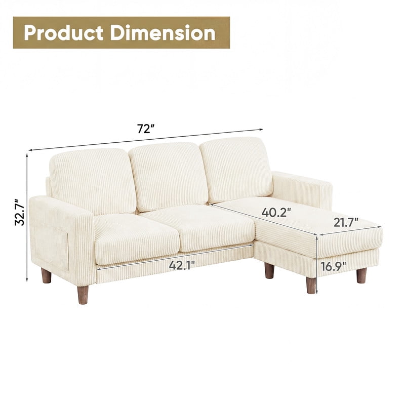 Homall Cloud Modular Sectional Sofa 3 Seat L-Shaped Cloud Oversized Sofa Couch for Living Room, Apartment and Small Space,Corduroy Beige