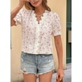 thumbnail image 6 of Women'S Summer Floral Lace Blouse V Neck Dressy Casual Going Out Boho Top Milky White S, 6 of 9