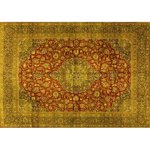 Ahgly Company Indoor Rectangle Medallion Yellow Traditional Area Rugs, 4' x 6'
