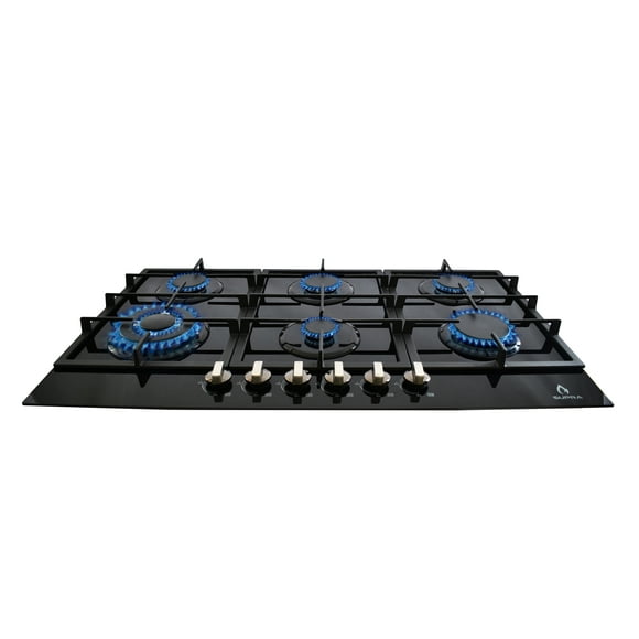 Parrilla de gas SUPRA Diamond Glass 6 quemadores 1 quemador DOBLE FLAMA cristal templado negro