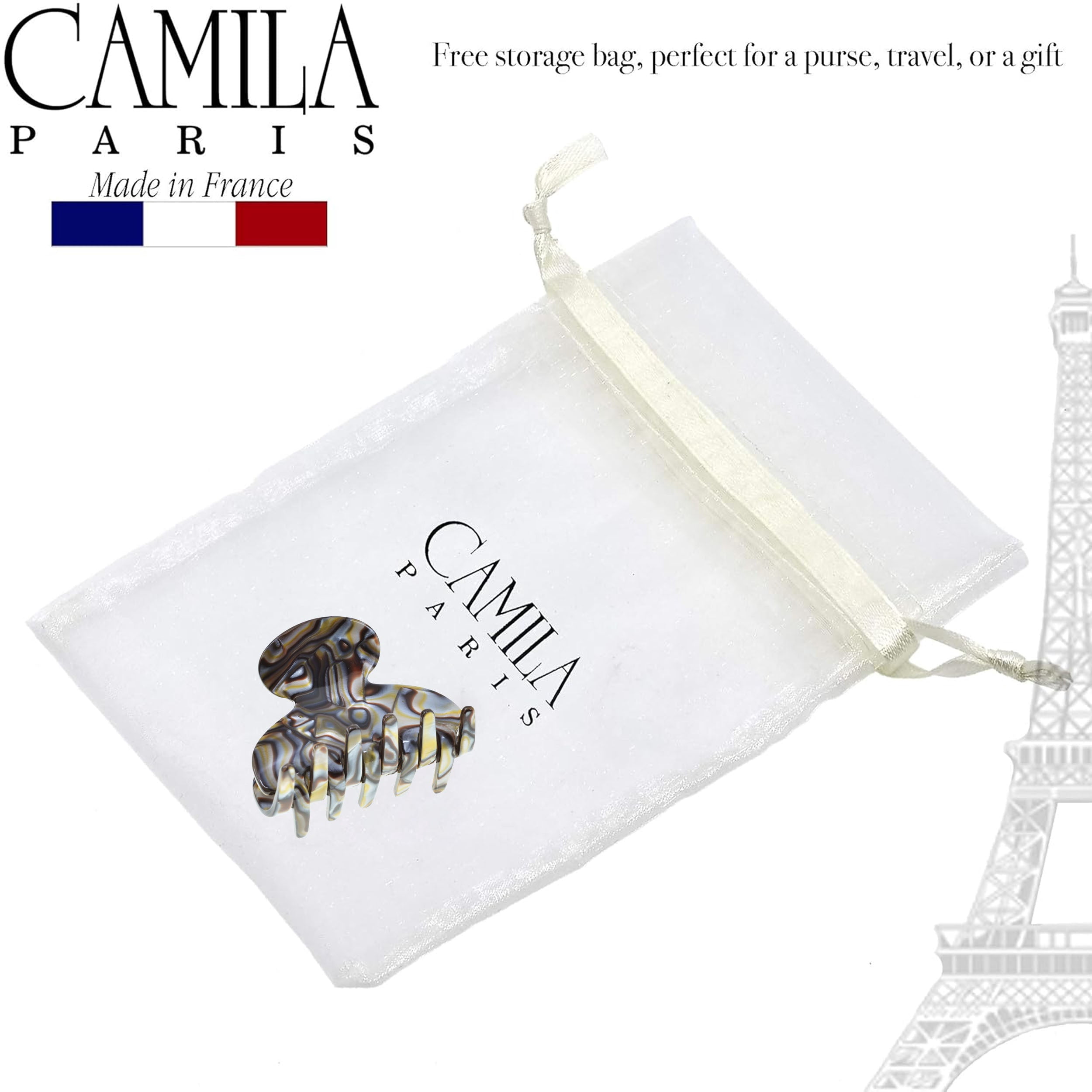 Camila Paris CP3061 French Hair Clip for Women, Handmade, Onyx, Small, Girls Hair Claw Clips Jaw, Durable Styling Hair Accessories for Women, Strong Hold No Slip Grip, Made in France