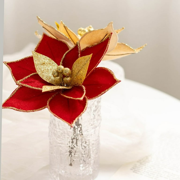 Bulk Glitter Poinsettias Artificial Christmas Flowers Arrangement