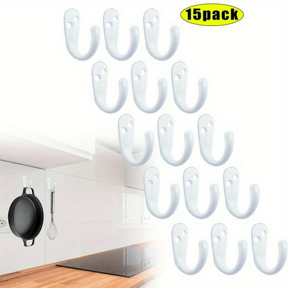 White Coat Hooks 15PCS Set, Wall Mounted Single Prong Robe Hooks with Screws, Multi-Purpose Hangers for Towels, Hats and Bags