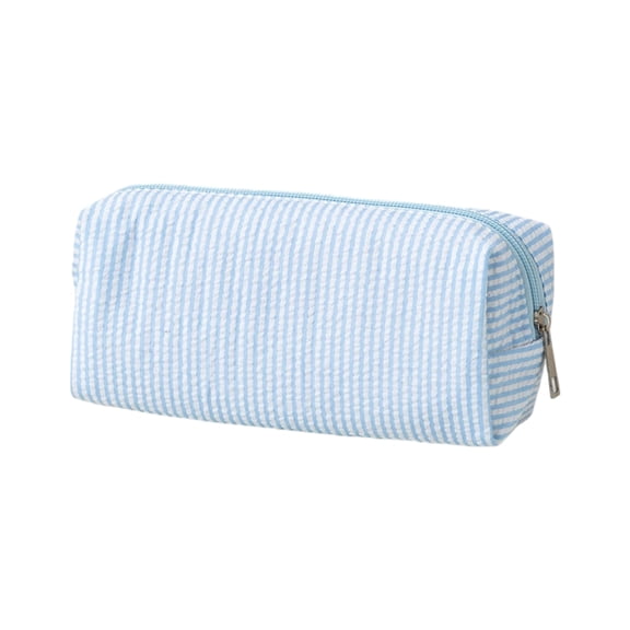 Vertical Thin Stripe High Capacity Zipper Pencil Pouch, Convenient Zipper Closure, Great For Classroom, Office & Short‑Trip Essentials (Light Blue)