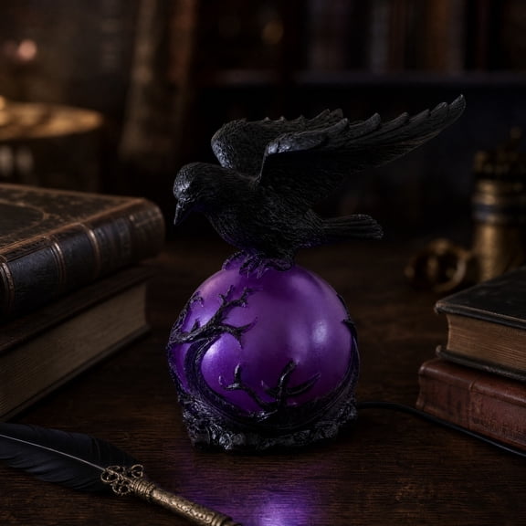 Halloween Gothic Dark Crow Desk Lamp, Vintage Black Bird Table Lamp with Spooky Silhouette Base, Mood Lighting Fixture for Nightstand, Office, Themed Party, Ghost House Atmosphere Decor, A