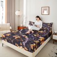 thumbnail image 3 of Feelyou Boho Autumn Raven King Sheets, Spooky Branch Foliage Bedding, Dark Purple Gold, 4 Pieces, 1 Flat Sheet, 1 Fitted Sheet and 2 Pillowcases, 3 of 5
