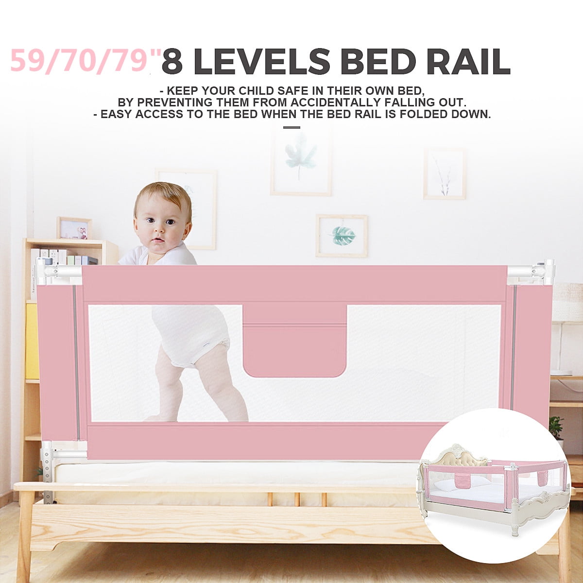 150/ cm Folding Bed Child Guard Rail Safety Bed Rail Single Breathable pink Barriers Bed