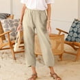 thumbnail image 4 of BinBiL Women Casual Solid Pants Comfortable Elastic High Waist Casual Beach Pants Beige XXL(XXL), 4 of 9