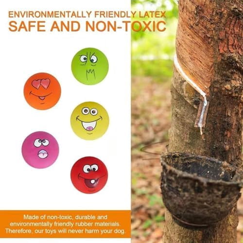 Squeaky Dog Toy Chewing Dog Toys Durable Teething Latex Rubber Soft Interactive Fetch Play Dog Balls with Funny Face for Puppy Small Medium Pet Dog (5PCS)