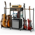 thumbnail image 1 of Flycity Guitar Stands Floor with 4 Guitar Holders, 3-Tier Guitar Rack with Amp Stand & Cloth Drawer, Floor Adjustable Guitar Holder Display for Music Room Home Studio, 1 of 7