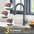 thumbnail image 3 of WOWOW Kitchen sink faucet, Brushed gray kitchen faucet with pull-down spray, 360 degree rotating sprinkler, three spraying modes, pull-down faucet, stainless steel, single handle, high arc, 3 of 7