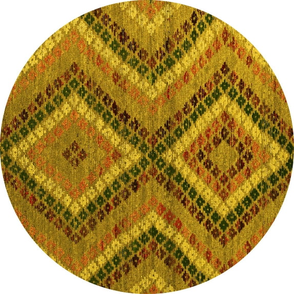 Ahgly Company Indoor Round Abstract Yellow Modern Area Rugs, 8' Round