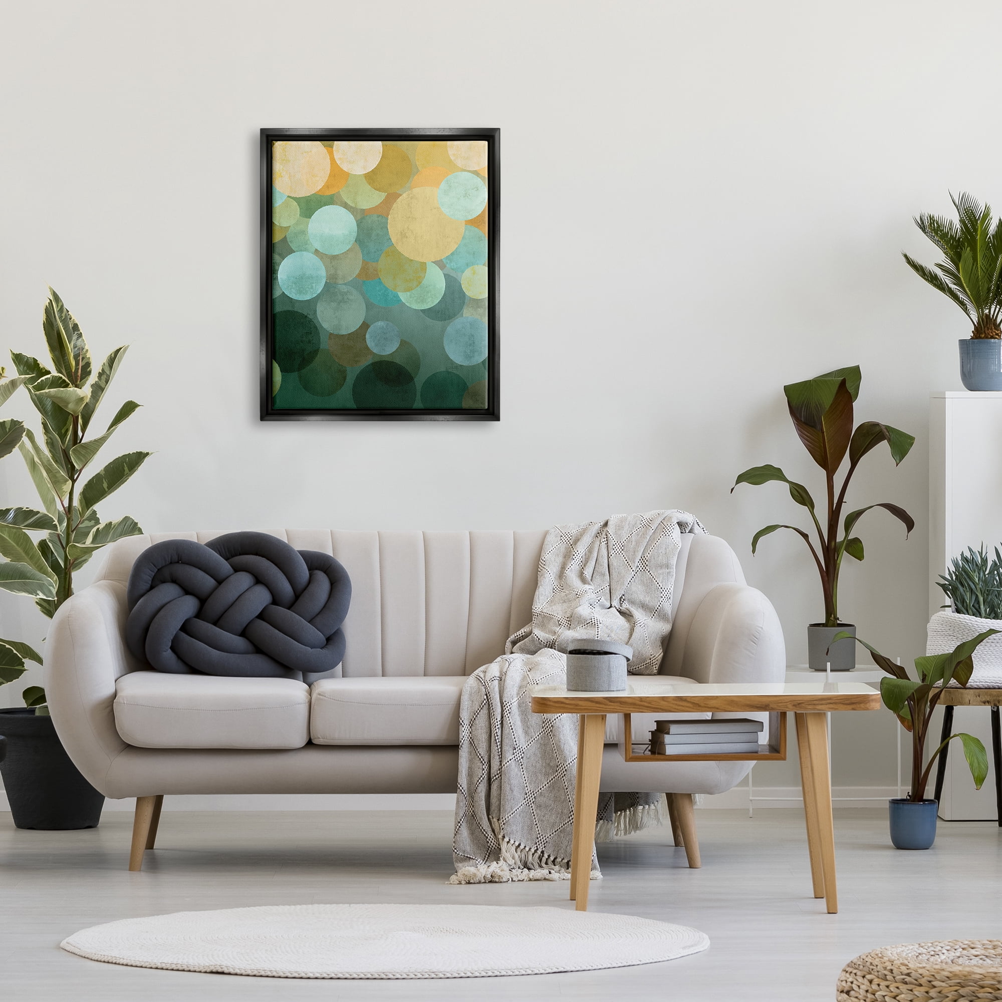 Stupell Industries Green Ombre Circles Pattern Abstract Painting Black Floater Framed Art Print Wall Art, 25 x 31
