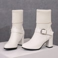 thumbnail image 6 of YLYL Women's Mid-Calf Boots Leather Knitted Heel Closed Pointed Buckle Block Non-Slip Business Party Boots, 6 of 8