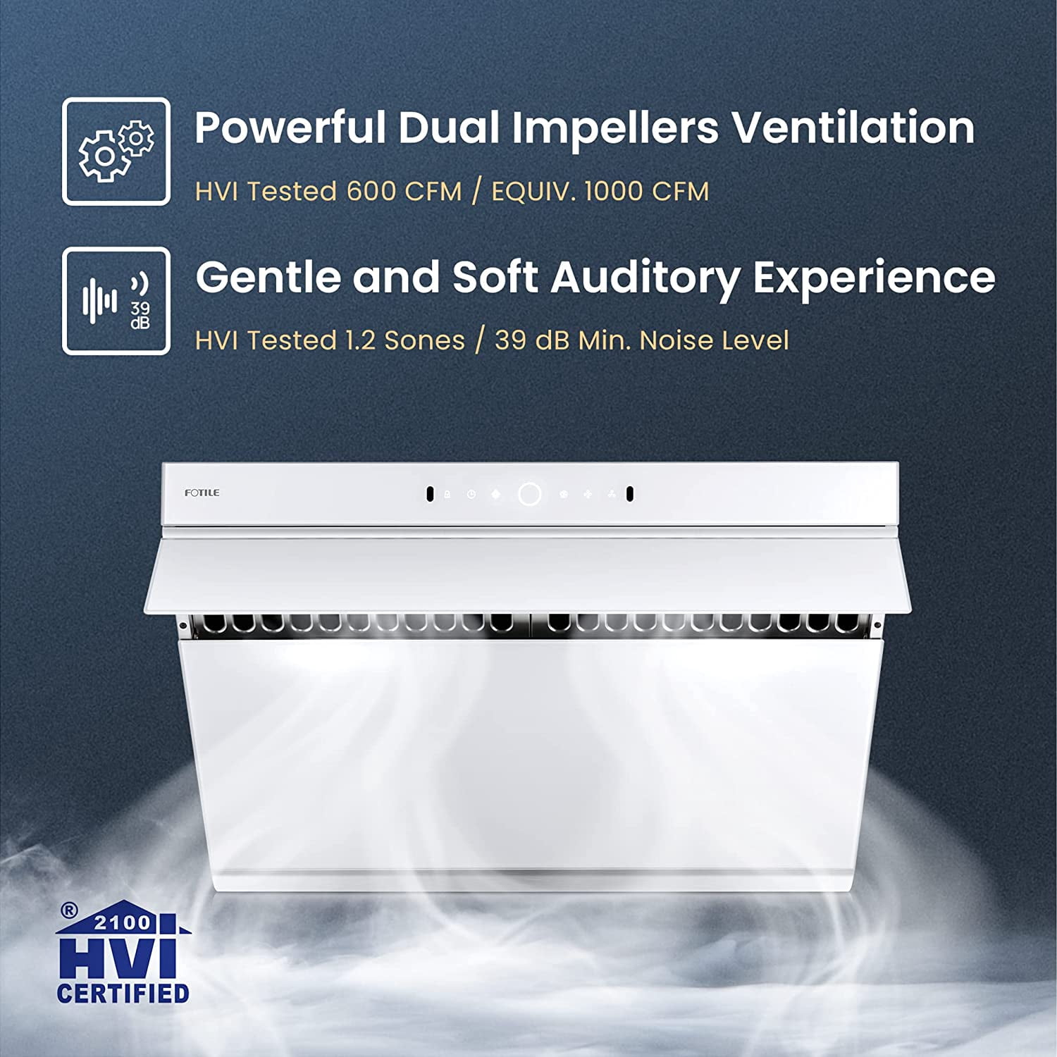 FOTILE inclined  Vent Series 30" 1000 CFM Under Cabinet or Wall Mount Range Hood with 2 LED Lights, Motion and Touch Activation in White Tempered Glass