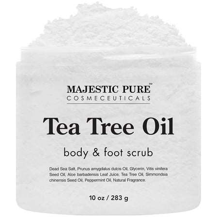 MAJESTIC PURE Tea Tree Oil Body and Foot Scrub - Natural Best Exfoliating Skin Cleanser - Helps with Acne, Callus, Corns, Athletes foot, Jock itch, Dry and Dead Skin - Promotes Healthy Foot -10 oz