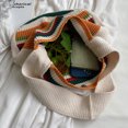 thumbnail image 3 of Bolso de hombro a rayas de ganchillo para mujer, bolso de mano bonito, bolso diario de verano (Beige), 3 of 8