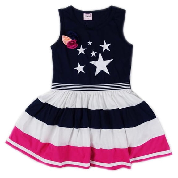 Wenchoice Navy Blue & White Star A-Line Dress Girls Xl(7Y-8Y)