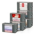 thumbnail image 1 of Paquete de 6 bolsas de almacenamiento de 90 litros, caja de almacenamiento plegable grande con tapa para ropa, edredones y ropa de cama (gris), 1 of 6