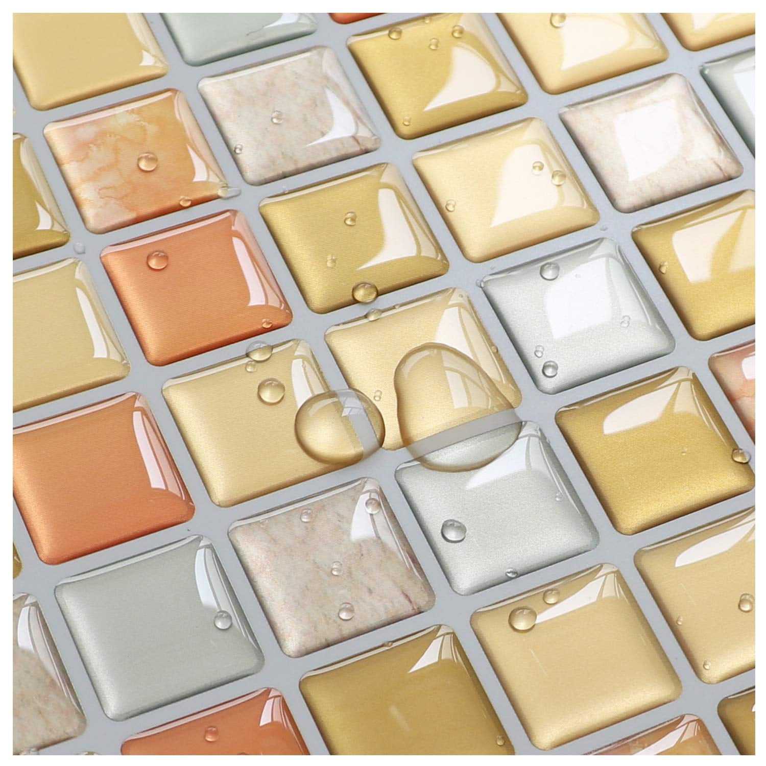 3d Mosaic Tile Sticker Removable Wallpaper Yellow  Self Adhesive Wall Tiles Bathroom For Kitchen Backsplash Pvc Square Decorative Vinyl Decals 4 Sheets