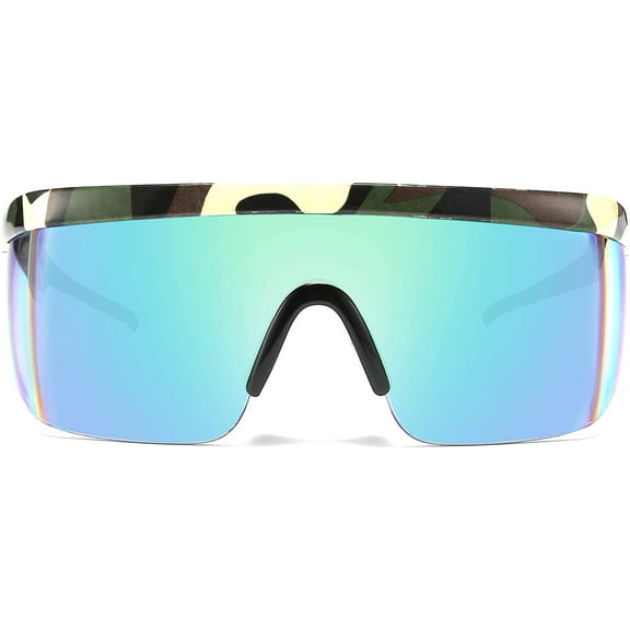 FEISEDY Oversized Mirror Shield Sport Sunglasses Flat Top One Piece Futuristic Men Women B2522