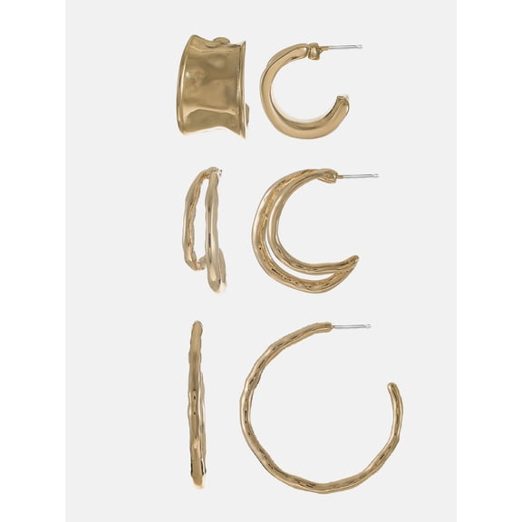 Scenario Textured Hoop Earrings, Gold-Tone, 3-Pair Set