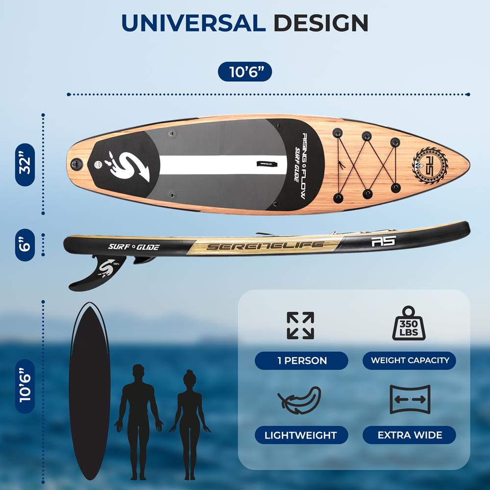 SereneLife Inflatable Stand-up Paddle Board (6 inches Thick) accessories & Carry Bag, Brown