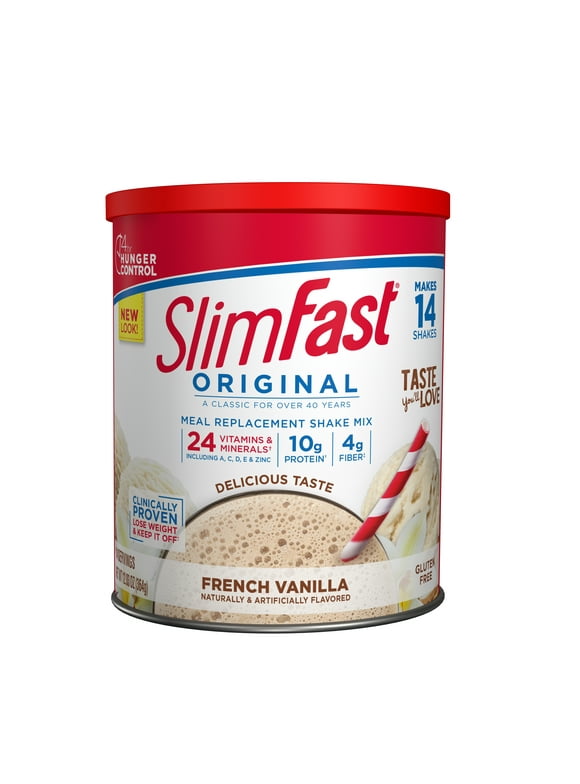 SlimFast Original Meal Replacement Shake Powder, French Vanilla, 12.83 oz, 14 servings