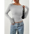 thumbnail image 4 of PRETTYGARDEN Long Sleeve Shirts for Women Fall Ruched Sides Boat Neck Basic Tee Casual Fitted Ribbed Knit Crop Tops, 4 of 6