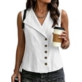 thumbnail image 2 of Women's Cotton Linen Tank Tops V Neck Sleeveless Blouse 2026 Summer Casual Button down Collared Vest Shirts by Yigetop White S, 2 of 8