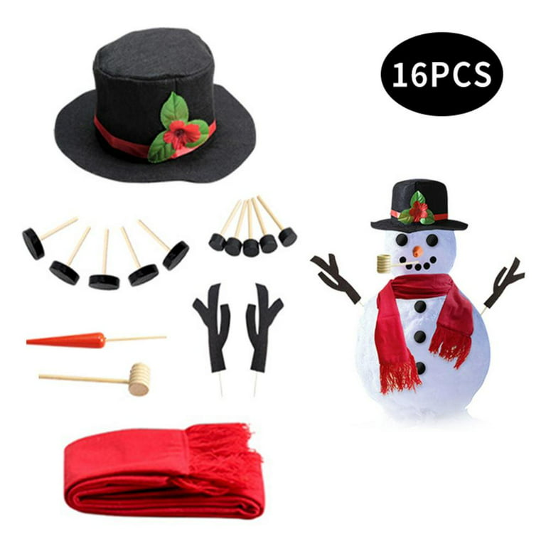 Snowman Decorating Kit, 16 Pcs Large Snowman Making Kit Snowman Dressing  Kit Outdoor Fun for Kids & Family, Including Top Hat, Scarf, Pipe, Eyes