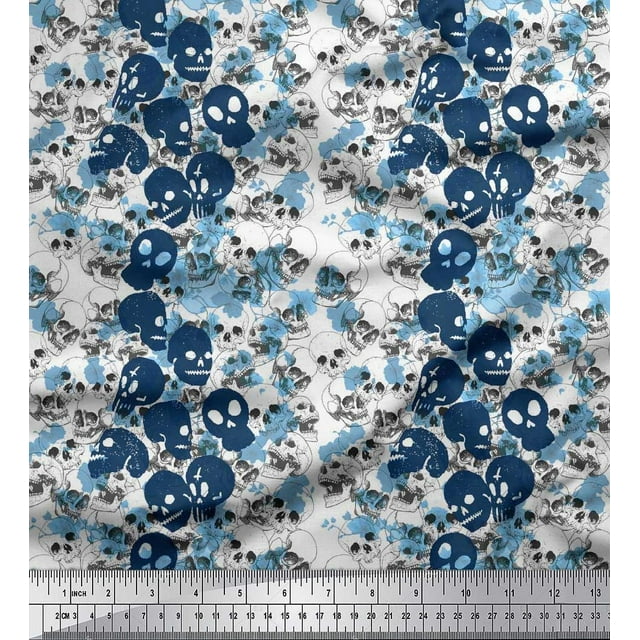 Soimoi polyester Crepe Fabric Skull Halloween Print Fabric by Yard 42 Inch Wide