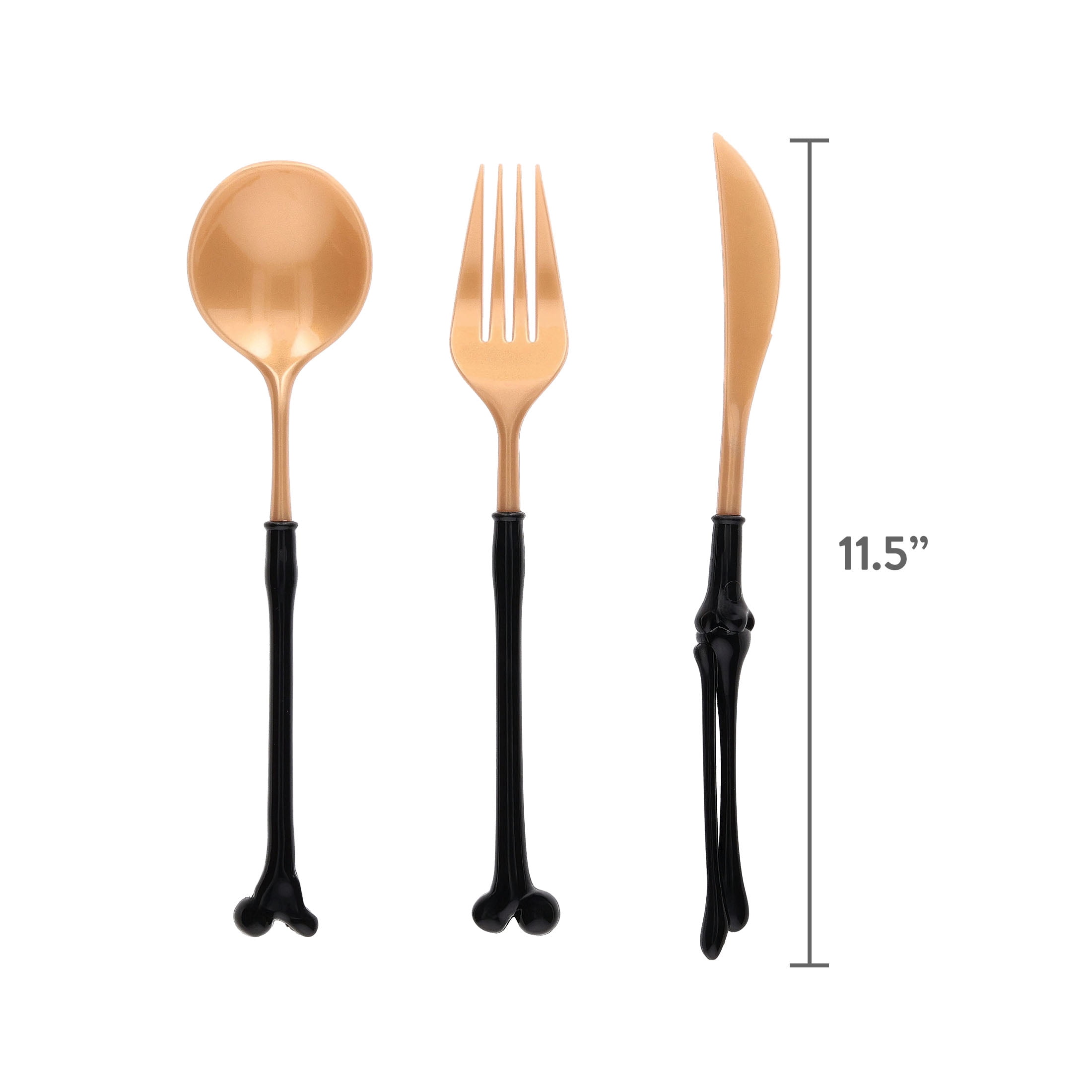 Bone Handle Plastic Disposable Cutlery Set, Gold and Black, 24 Pieces, Halloween by Way To Celebrate
