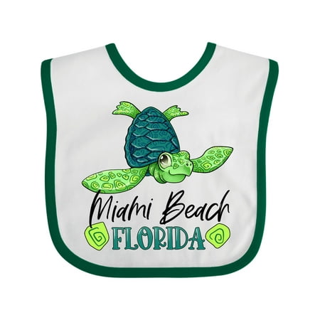 

Inktastic Miami Beach Florida Happy Sea Turtle Gift Baby Boy or Baby Girl Bib
