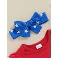 thumbnail image 6 of Nygoyerh Baby Girls 4th of July Outfit 0-18M Short Sleeve Solid Romper + Star Stripe Print Suspender Skirt + Headband 3Pcs Infant Toddler Summer Overall Skirts Sets, 6 of 9