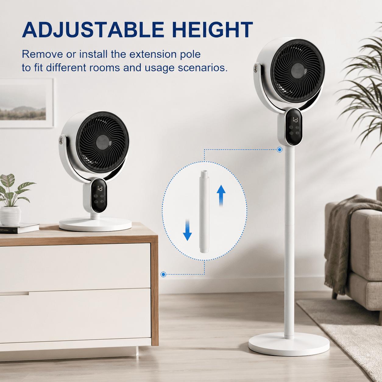 Alvantor 2-in-1 Convertible Desk & Floor Fan, with Remote Control, 3 Speeds, 12H Timer, Black & White