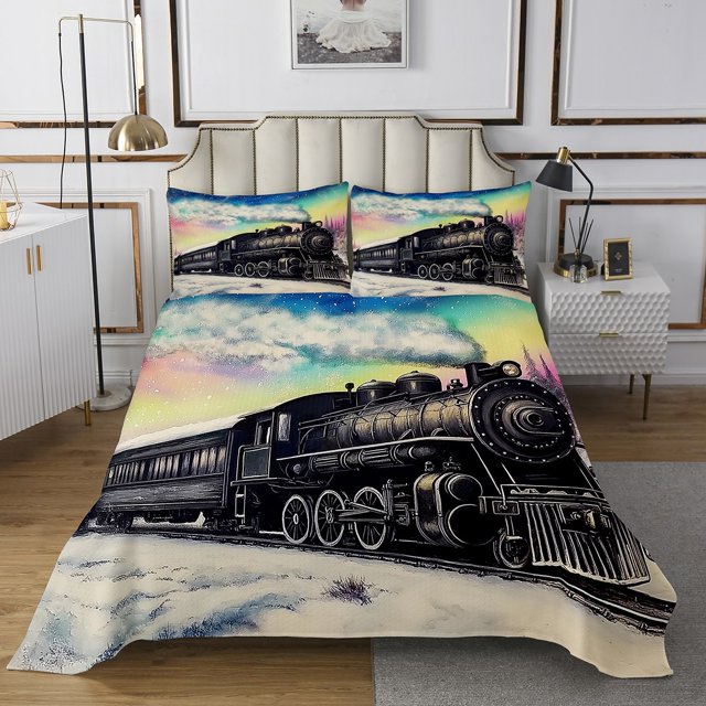 Erosebridal Retro Train Coverlet Set Queen, Rainbow Aurora Bedding Set, 3-Piece,