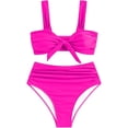 thumbnail image 5 of High Waisted Bikini Sets for Women Swim Suits 2026 Tummy Control Ruched Bikini Two Piece Bathing Suit Swimwear Hot Pink L, 5 of 5