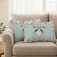 thumbnail image 2 of Happy Easter Pillow Covers 2 Pack White Rabbit Tail Pink Blue Eggs Floral Leaf Teal Green Wood Grain Pillowcase Waterproof Outdoor Throw Pillow Cover for Patio Balcony Rectangular Cushion 20”x12”, 2 of 9