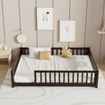 thumbnail image 2 of Full Floor Bed for Kids Toddlers, Multifunctional Montessori Bed Frame with Safety Guardrails and Wood Slats, Without Door, Easy Assemble, Espresso, 2 of 7