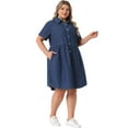thumbnail image 3 of DARING DIVA Stylish Plus Size Denim Babydoll Pockets Dress 2X Dark Blue, 3 of 6