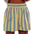 thumbnail image 2 of felwors Women Striped Boxer Shorts Elastic High Rise Pajama Bottoms Casual Lounge Shorts with Pockets Sleepwear Yellow, L, 2 of 4