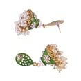 thumbnail image 3 of Crunchy Fashion Bollywood Jewellery Traditional Ethnic Bridal Bride Wedding Bridesmaid Traditional Gold-Plated Green Kundan, Jaipur handpainted Meenakari Jhumka Earrings, 3 of 4