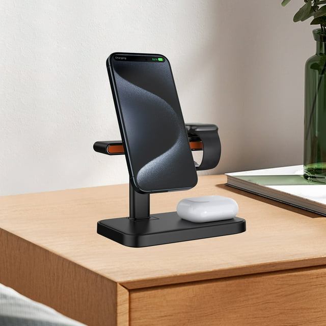 Multifunctional Charger, 3 in 1 Wireless Station, 15W Fast Charging, Magnetic Charging Dock, Smart Safety Protection, Type-C Interface, Universal iOS Android, Foldable Portable