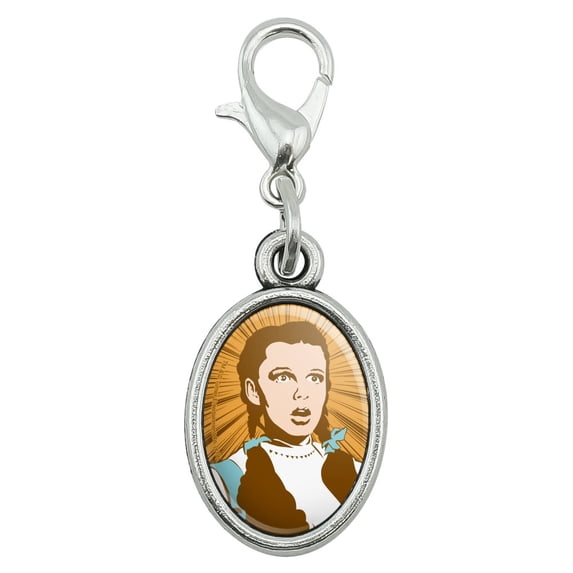 Wizard of Oz Dorothy Not in Kansas Antiqued Bracelet Pendant Zipper Pull Oval Charm with Lobster Clasp